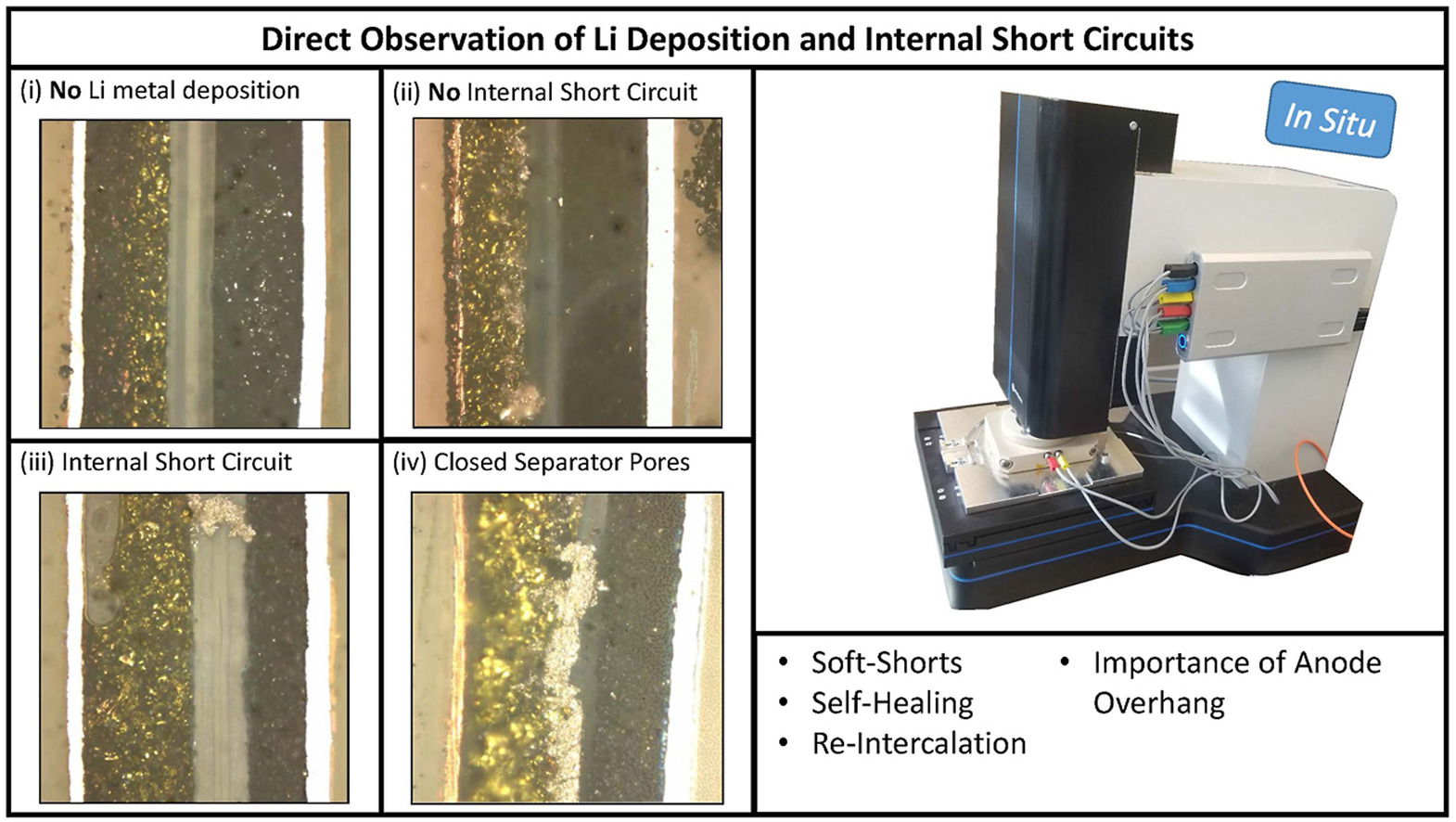 Direct observation of internal short circuits by lithium dendrites in cross-sectional lithium-ion in situ full cells